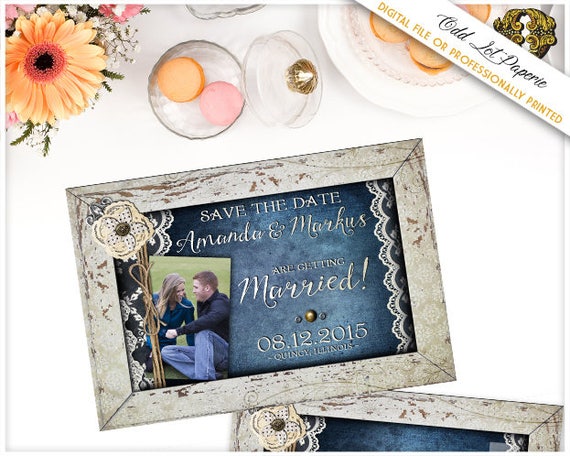 Rustic Chic Denim and Lace Save the Date Postcard Photo Wedding Announcement Country Engagement Card Blue Jean Country Save the Date DIY Il_570xn