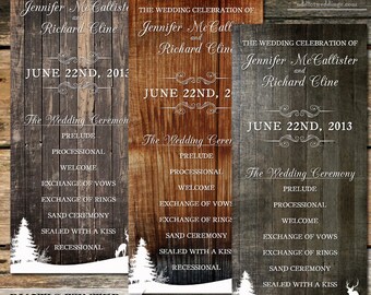 Rustic Winter Wedding Invite and RSVP  Country Winter Snow landscape with Deer and Trees-Wood Background - Digital Printable File