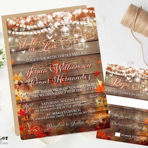 Rustic Fall Wedding Invitation Set in Fall wedding Colors, Fall Wedding Invite Wedding Stationery, Autumn Wedding Stationery, Fall Wedding