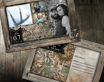 Camouflage Save the Date Rustic Brown Frame postcard Photo Save the Date Postcard Camo Sportman Save the Date wedding Printable