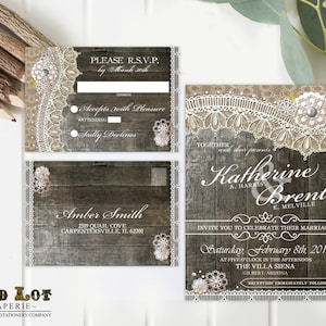 Invitation numérique et carte postale RSVP, mariage rustique, invitation de mariage imprimable, rustique de pays, carte postale RSVP imprimable, bricolage ~ dentelle de bois