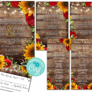 Custom Order for Larii Castillo- 5 items - sunflower and Rose Wedding Products - editabl corjl wedding invite files