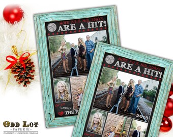 Printable Christmas Cards, Baseball Themed  Christmas Card,  Photo Christmas Cards, Chalkboard, Wood Frame, Rustic Digital Holiday Card