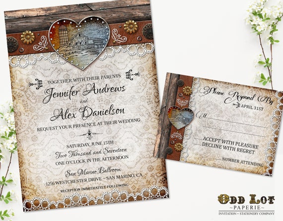Barn Wedding Invitation Set Rustic Wedding Invitation Country Chic