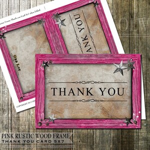 Pink Cowgirl Thank You Card, Rustic Thank you, Printable Thank You Greeting Card, Metal Stars and Leather, DIY Folded Thank You Card