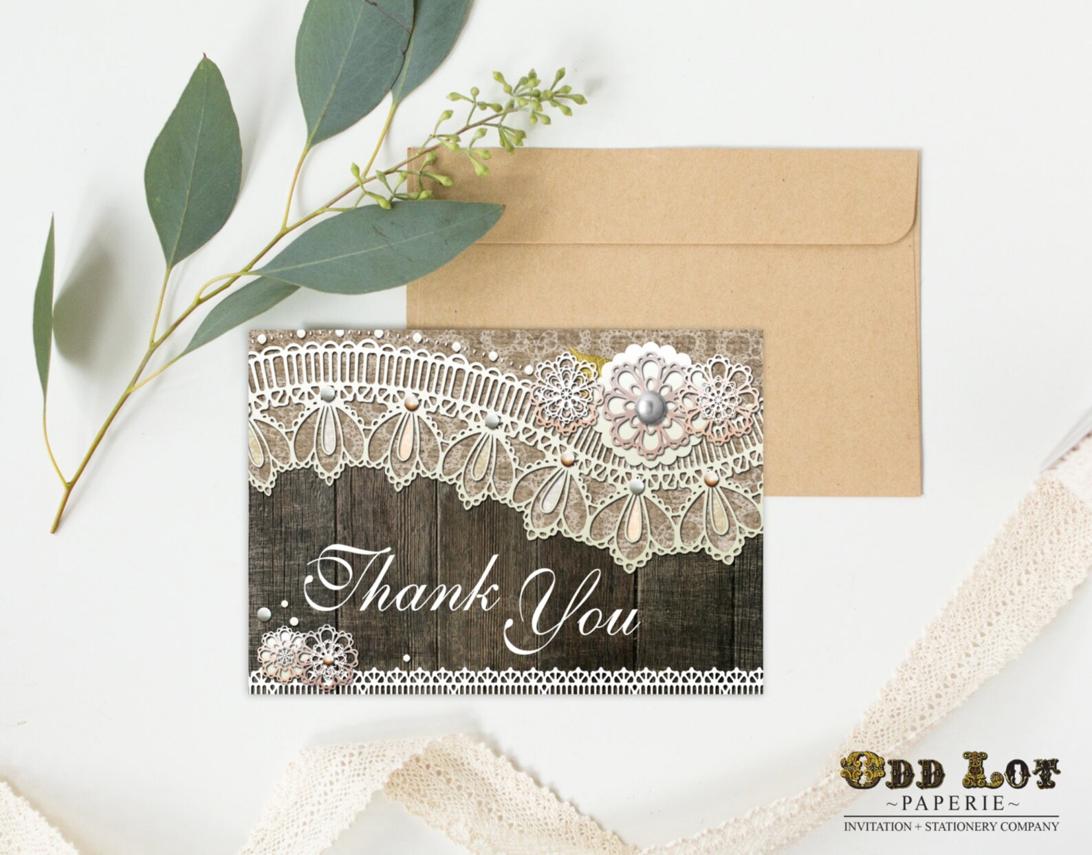 Rustic Thank You Card Burlap and Lace Printable Thank You | Etsy