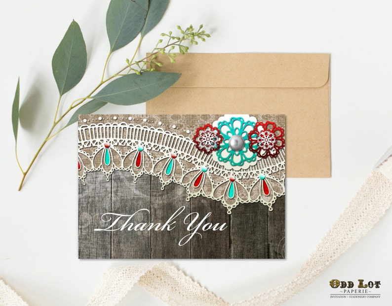 Printable Thank You Cards Rustic Wood and Lace Thank You Greeting Card With Flowers DIY Instant Download Rustic Thank YouWood Lace zdjęcie 1