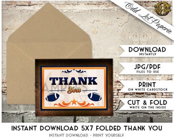 Football Thank You Card, Sports Themed Printable Thank You Cards, Football Instant Download, DIY Printable, Thank You Card Sports Printable