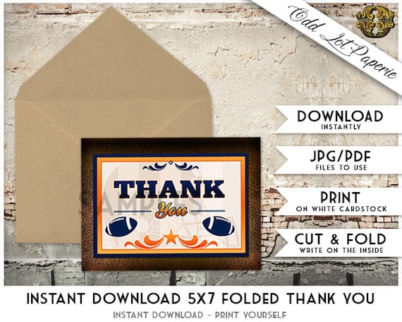 Football Thank You Card, Sports Themed Printable Thank You Cards, Football Instant Download, DIY Printable, Thank You Card Sports Printable Il_570xn