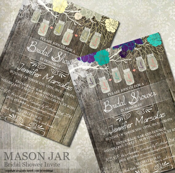 Rustic Bridal Shower Invitations, Mason Jar Bridal Shower Invitations, Country Rustic Bridal Shower, Spring Bridal Shower Printed or Digital Il_570xn