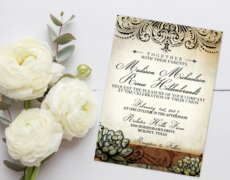 Rustic Succulent Wedding Invitation and RSVP Succulent Wedding Printable Invites Perfect for the spring or summer outdoor wedding image 4