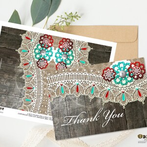 Printable Thank You Cards Rustic Wood and Lace Thank You Greeting Card With Flowers DIY Instant Download Rustic Thank YouWood Lace zdjęcie 3