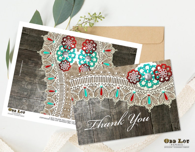 Printable Thank You Cards Rustic Wood and Lace Thank You Greeting Card With Flowers DIY Instant Download Rustic Thank YouWood Lace image 3