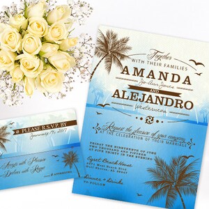 Tropical Beach Wedding Invitation Set: Blue Destination Theme (Digital Invite)