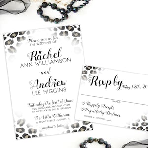 Faire-part de mariage imprimé léopard et RSVP carte Animal imprimer Invitation parti noir et blanc imprimable Invitation Invitation moderne bricolage