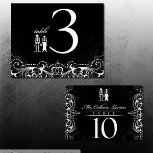 Black Goth squelette mariée et le marié & numérique s’épanouit cartes de Table de mariage imprimable - personalisés
