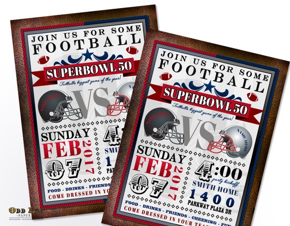 Superbowl Party Invitation Superbowl 50 Football Party Invite