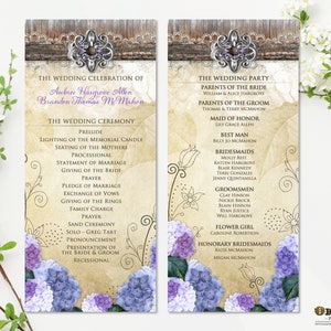 Rustic Wedding Program, Printable Wedding Program,  Purple Hydrangea, Lavender Floral Wedding Ceremony Program, Rustic Floral Program