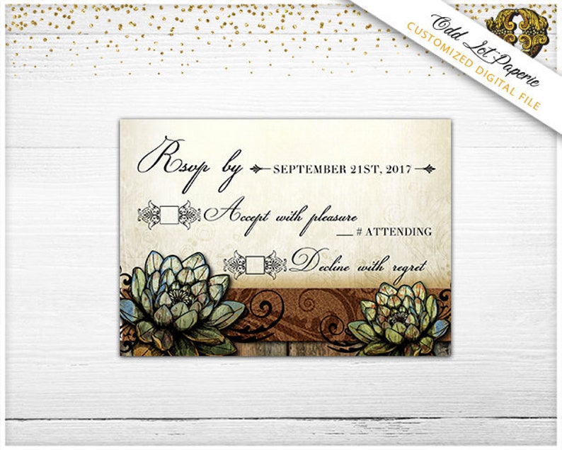 Rustic Succulent Wedding Invitation and RSVP Succulent Wedding Printable Invites Perfect for the spring or summer outdoor wedding image 5