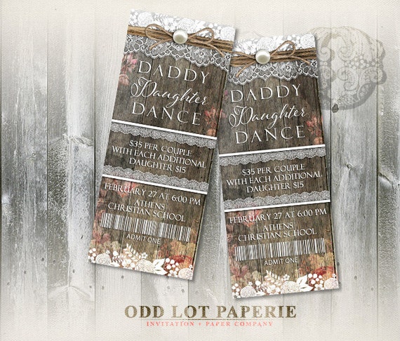 Daddy Daughter Dance Invitation, Rustic Spring Invite, Floral, Pearls and Lace, School Dance DIY Invite, Party Ticket, Ticket Invitation Il_570xn