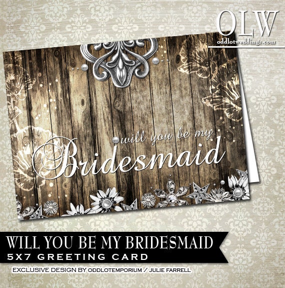 Rustic Bridesmaids Card - Will you be my bridesmaid- Professionally Printed 5x7 card (flat) with envelopes Il_570xn