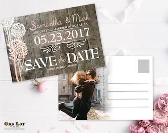 Save the Date - Rustic Floral - Rustic Save the Date - Flower Save the Date - Photo Save the Date - Wedding Announcement - Rustic Wood