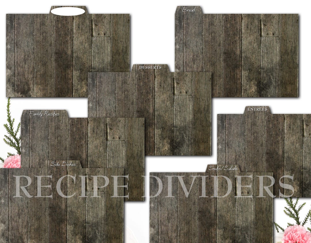 Rustic Wood Recipe Card Dividers for Kitchen Recipe Storage, Whimsical Tree, Printable Recipe ...