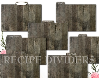 Rustic Wood Recipe Card Dividers for Kitchen Recipe Storage, Whimsical Tree, Printable Recipe Divider Cards