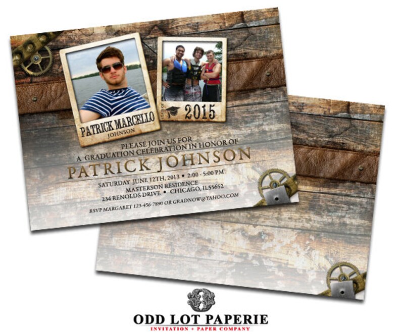 Graduation Invitation for Senior Guys Metal and Wood Etsy