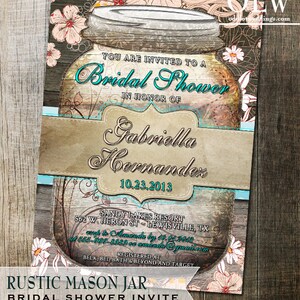 Rustic Mason Jar Bridal Shower Invitation Mason Jar Invite Rustic Bridal Shower Wood Background DIY Printable Rustic Mason Jar Invitation image 2