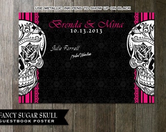 Sugar Skull Guestbook Alternative - Digital Poster 3ft by 2 ft for signing and then framing Digital File | Sugar Skull Printable Poster DIY