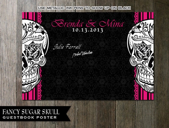 Sugar Skull Guestbook Alternative - Digital Poster 3ft by 2 ft for signing and then framing Digital File | Sugar Skull Printable Poster DIY Il_570xn