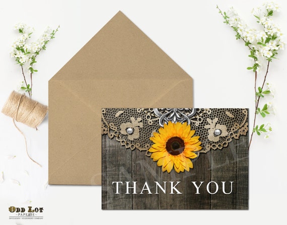 Rustic Thank You Card Printable Sunflower Thank you Card Autumn Wedding Thank You Card Rustic Sunflower Barn Wood Printable Thanks Card Il_570xn