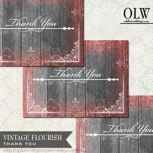 Flourish Wood Wedding Thank You, Digital Printable Thank You Greeting Cards, Fancy Wood Thank You, Wedding Thank You Cards, DIY Card