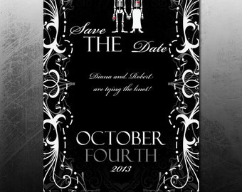 Skeleton Save the Date Halloween Wedding Announcement Skull Bride and Groom Printable Invite Goth Offbeat Stationery Printable Day of Dead