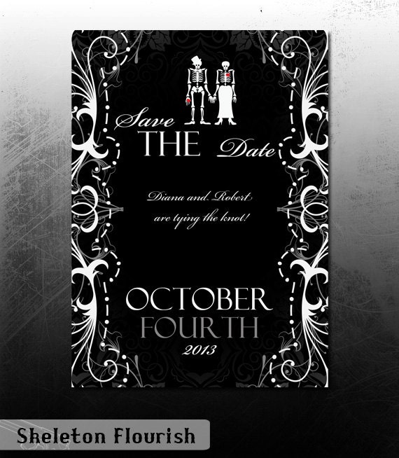 Skeleton Save The Date Halloween Wedding Announcement Skull Etsy