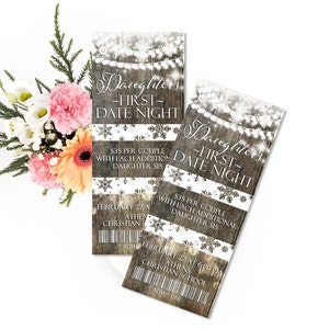 Ticket Invitation, Rustic Winter Invite, Winter Wonderland Lights and snowflakes, Daddy daughter Dance Ticket, , Entry Ticket, Party Ticket image 3