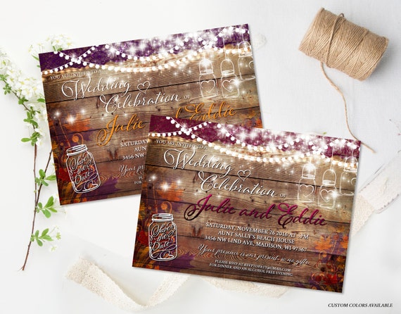 Rustic Fall Wedding Shower Invitation, Rustic Bridal Shower Autumn Wedding, DIY Mason Jar Invitation, Digital Printable Couples Shower Il_570xn