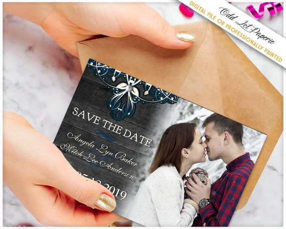 Wood and Lace Save the Date Postcard Rustic Save the Date Printable Wedding Save the date Lace Deer Buck and Doe Wedding Photo Card Il_570xn