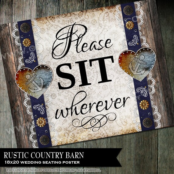 Rustic Wedding Please Sit Wherever Sign Instant Download Digital DIY 