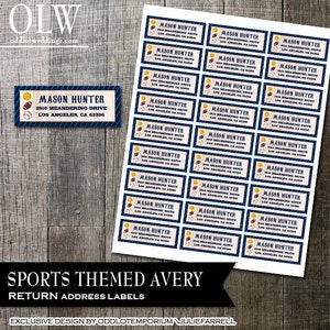 Sports Themed Return Address Labels DIY Avery Labels for Printing Yourself Football Baseball Basketball Printable Address Label Digital File