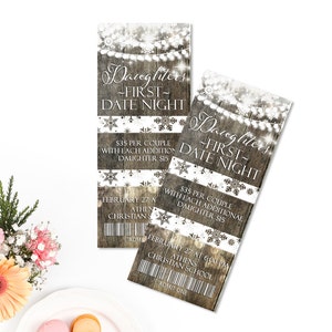 Ticket Invitation, Rustic Winter Invite, Winter Wonderland Lights and snowflakes, Daddy daughter Dance Ticket, , Entry Ticket, Party Ticket image 1