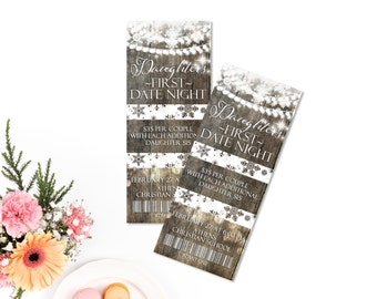 Ticket Invitation, Rustic Winter Invite, Winter Wonderland Lights and snowflakes, Daddy daughter Dance Ticket, , Entry Ticket, Party Ticket