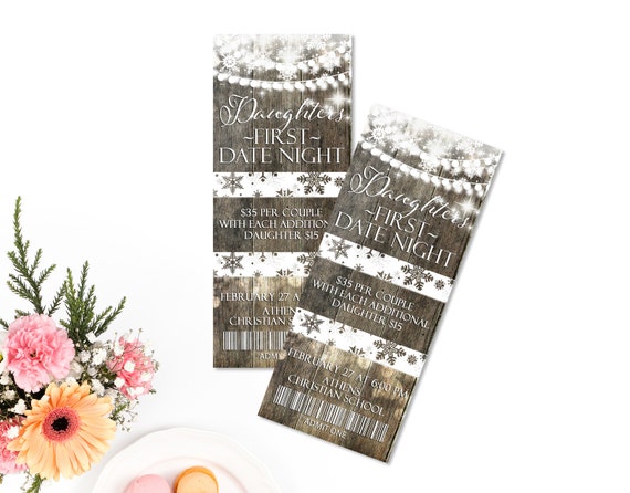 Ticket Invitation, Rustic Winter Invite, Winter Wonderland Lights and snowflakes, Daddy daughter Dance Ticket, , Entry Ticket, Party Ticket Il_570xn