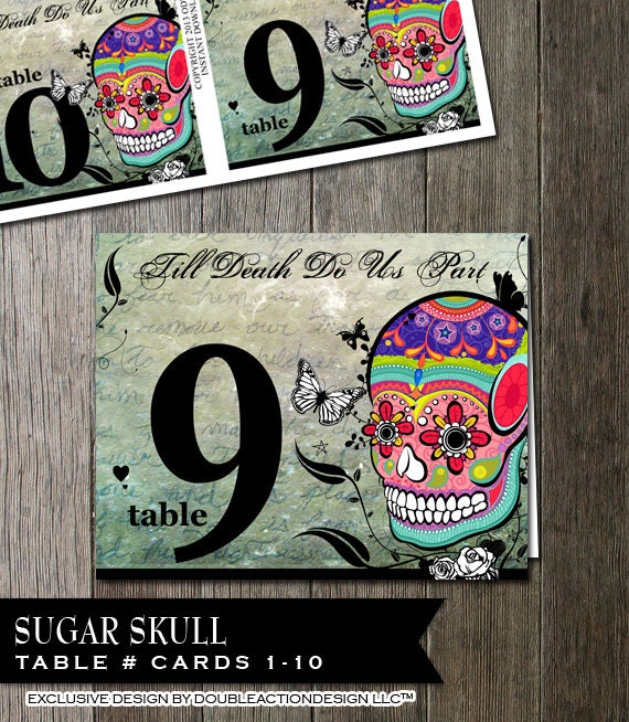 Instant Download Sugar Skull Muerte table Numbers 1-10 Till Death Do Us Part PDF and JPG Il_570xn