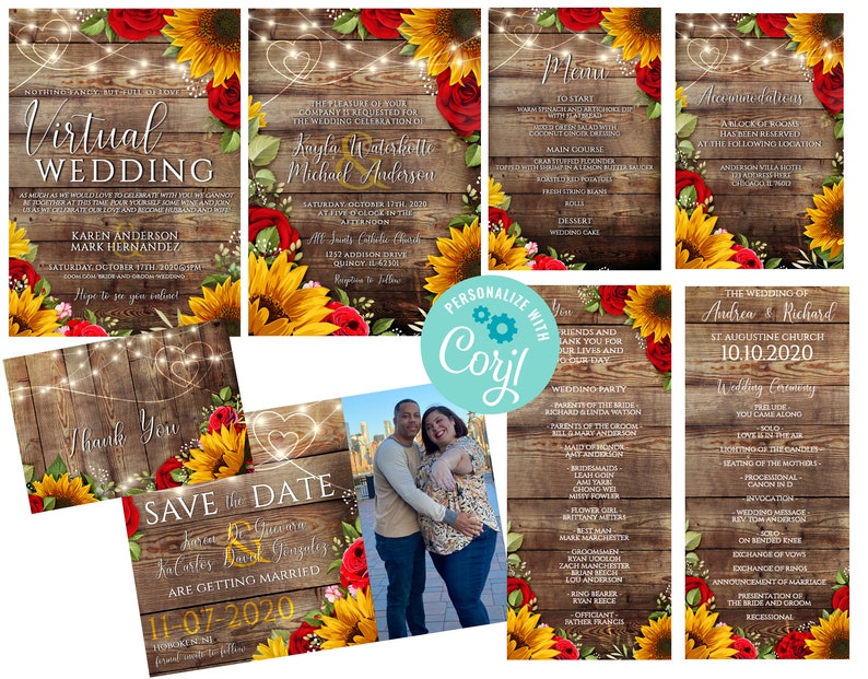 Custom Order for Karen De Guevara 7 sunflower and Rose Wedding Products image 1