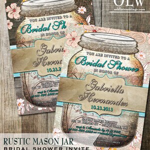 Rustic Mason Jar Bridal Shower Invitation Mason Jar Invite Rustic Bridal Shower Wood Background DIY Printable Rustic Mason Jar Invitation image 1