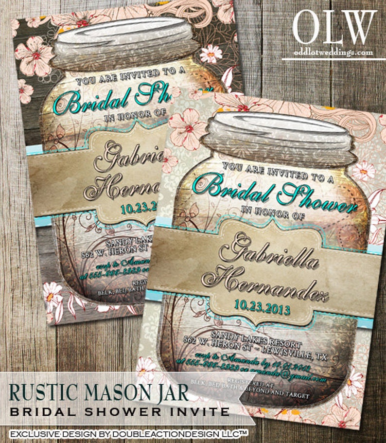 Rustic Mason Jar Bridal Shower Invitation Mason Jar Invite Rustic Bridal Shower Wood Background DIY Printable Rustic Mason Jar Invitation image 1