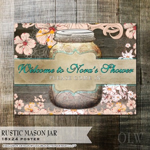 Rustikale Mason Jar Poster-druckbare Hochzeitskarten mit rustikalen Holzelementen & Blumenblüten-Blüten