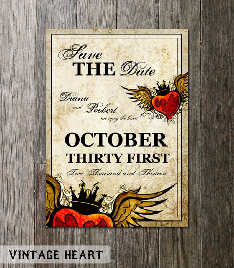 Vintage Wedding Invitation Wedding Printable Stationery Tattoo Winged Heart Wedding Invitation Heart Invitation DIY Wedding Invitation
